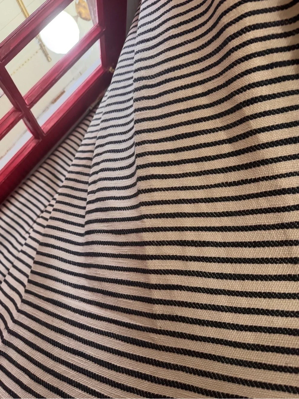 Like new: Anthropologie Natural & Indigo Stripe Luxe Linen-Blend 84” Curtain